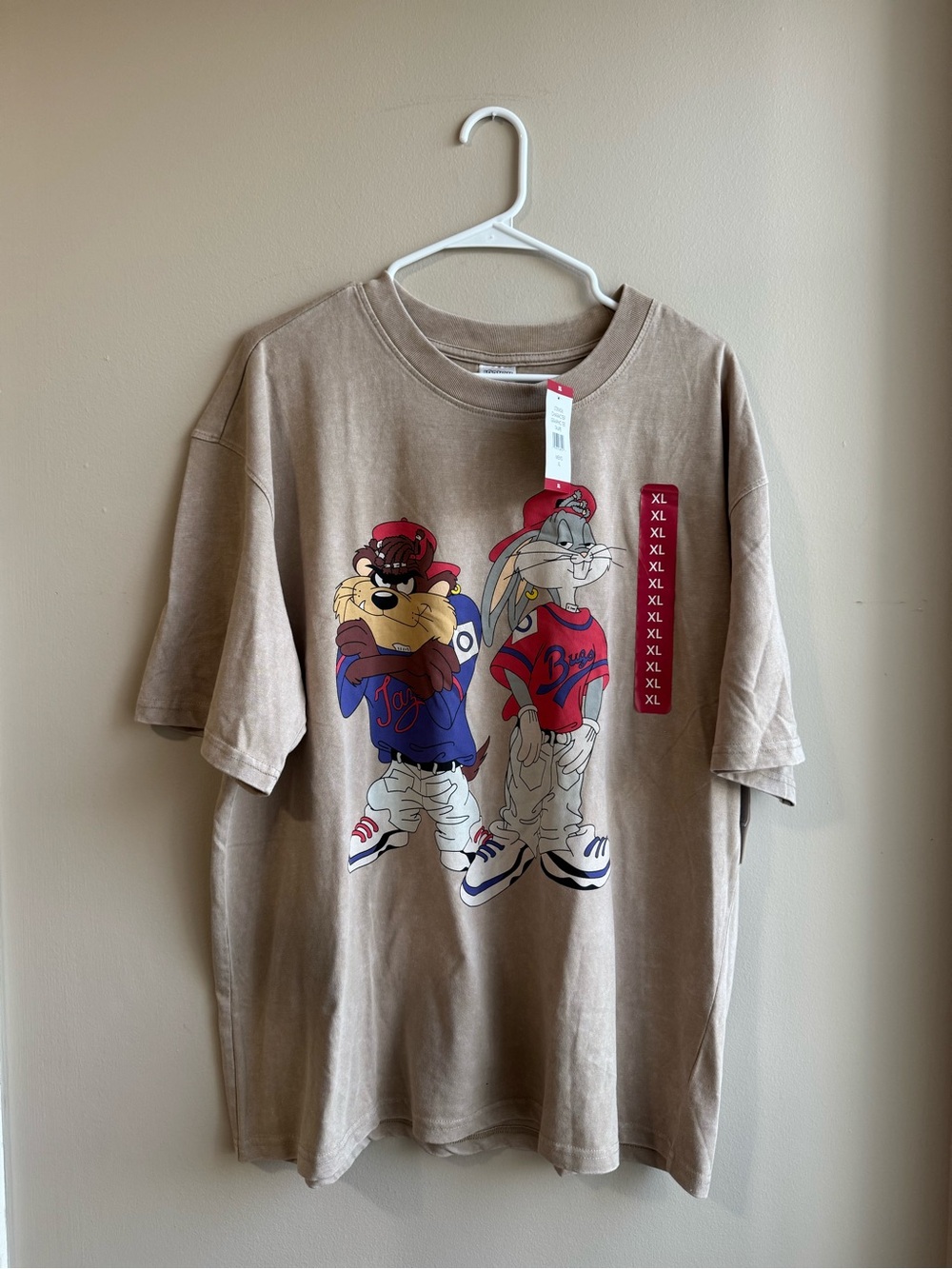 Warner Bros. Tan Graphic Tee with Red & Blue Looney Tunes Print
